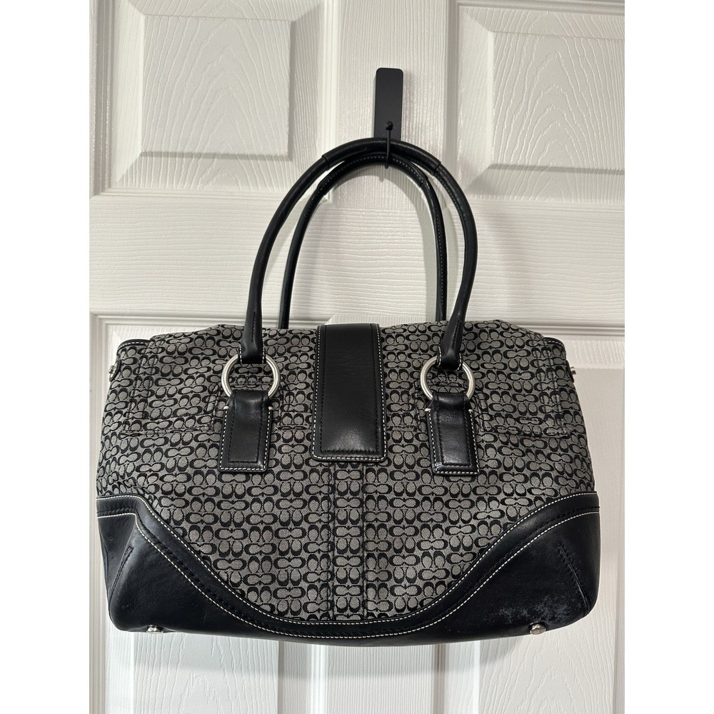 Vintage Coach F10929 Soho black signature C canvas satchel with leather trim - Picture 4 of 13